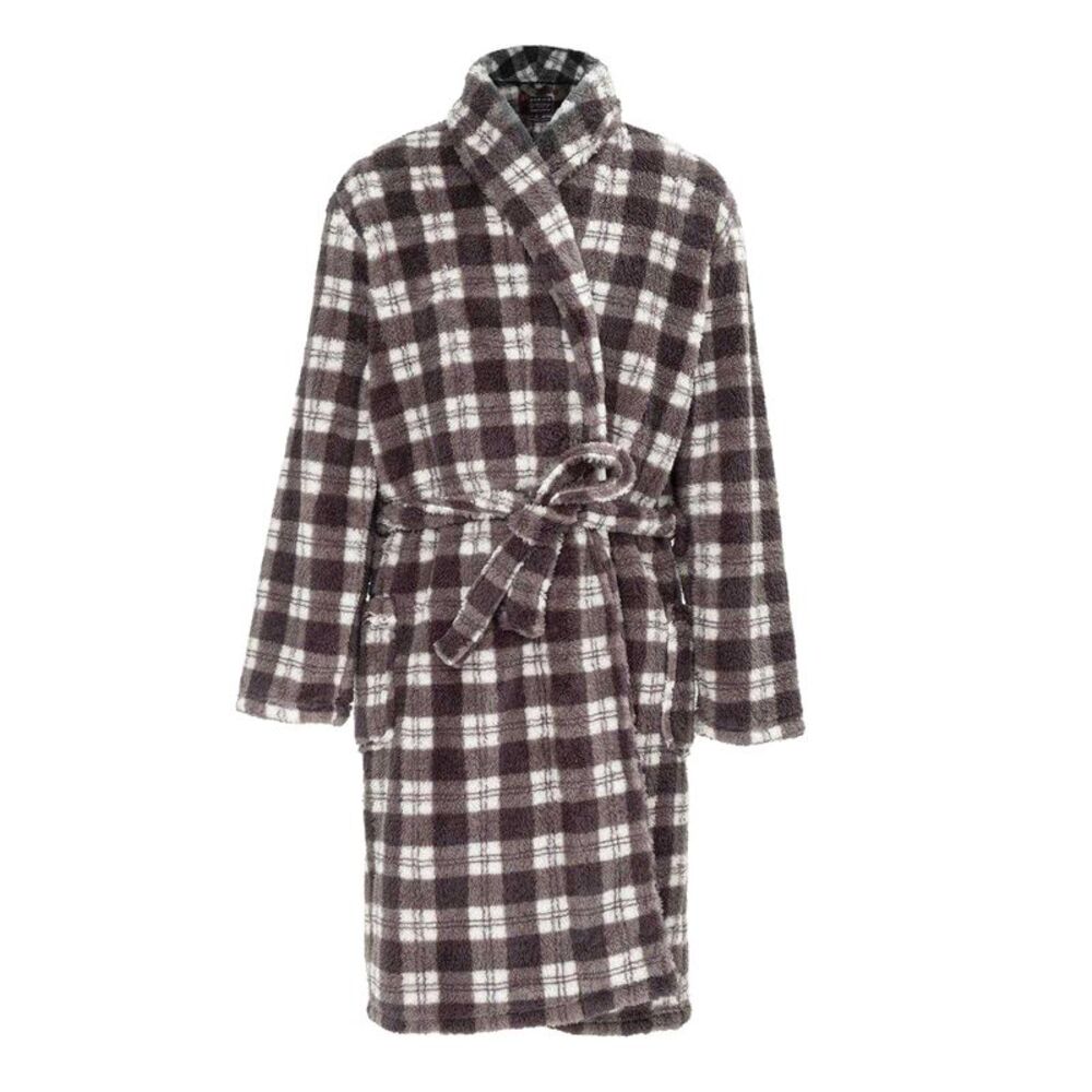 Howick Mens Checked Fleece Lounge Robe / Gray/Black
